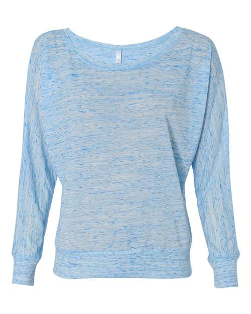BELLA + CANVAS Women’s Flowy Off Shoulder Long Sleeve Tee in Blue Marble