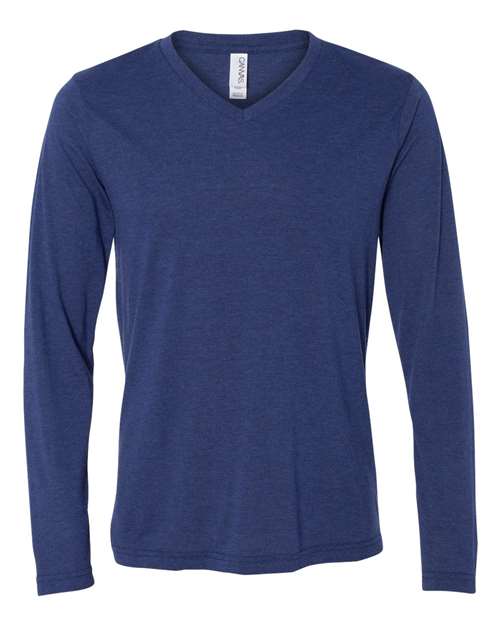 BELLA + CANVAS Unisex Long Sleeve V-Neck Tee in Navy Triblend