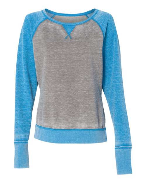 J. America Women’s Zen Fleece Raglan Sweatshirt in Cement/ Oceanberry