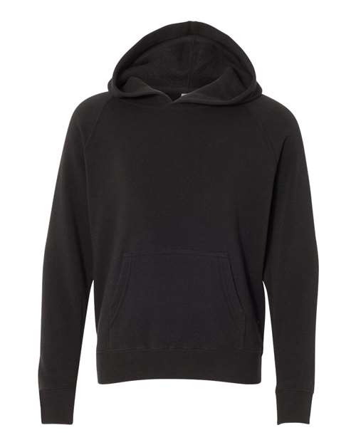 Independent Trading Co. Youth Lightweight Special Blend Raglan Hooded Sweatshirt in Black