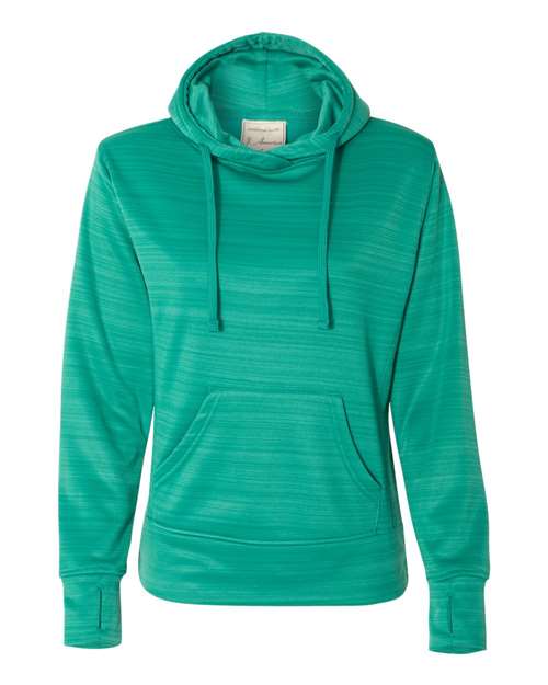 J. America Women's Odyssey Striped Performance Fleece Lapover Hooded Sweatshirt in Dynasty Green Stripe