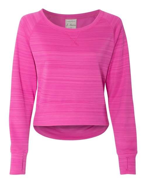 J. America Women's Odyssey Striped Performance Fleece Hi-Low Crewneck Sweatshirt