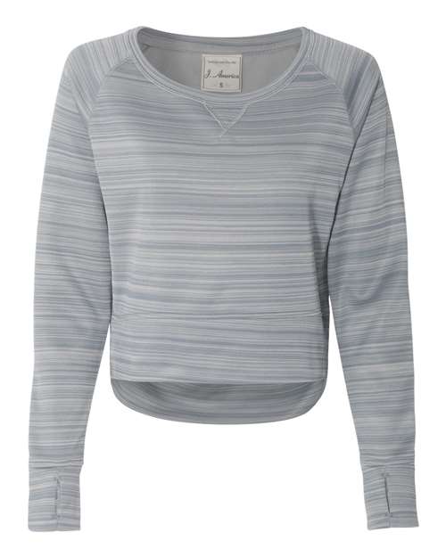 J. America Women's Odyssey Striped Performance Fleece Hi-Low Crewneck Sweatshirt