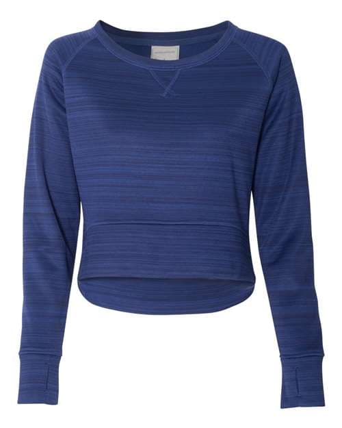 J. America Women's Odyssey Striped Performance Fleece Hi-Low Crewneck Sweatshirt