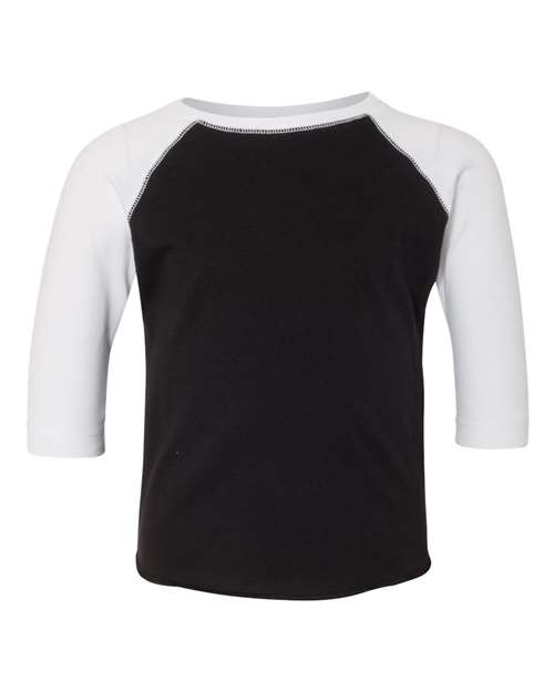 Rabbit Skins Toddler Baseball Fine Jersey Three-Quarter Sleeve Tee in Black Solid/ White