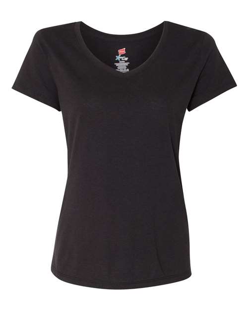 Hanes Women's Perfect-T Triblend V-Neck T-Shirt in Black Triblend