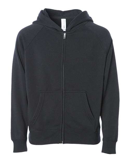 Independent Trading Co. Youth Lightweight Special Blend Raglan Zip Hood in Black
