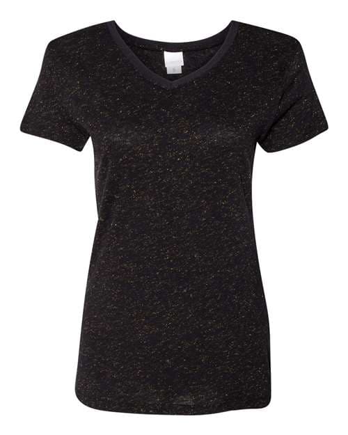 J. America Women’s Glitter V-Neck T-Shirt in Black/ Gold