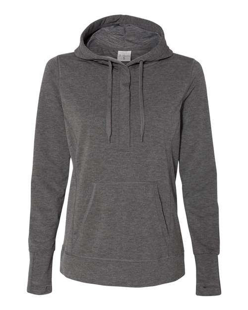 J. America Women’s Omega Stretch Snap-Placket Hooded Sweatshirt in Charcoal Triblend