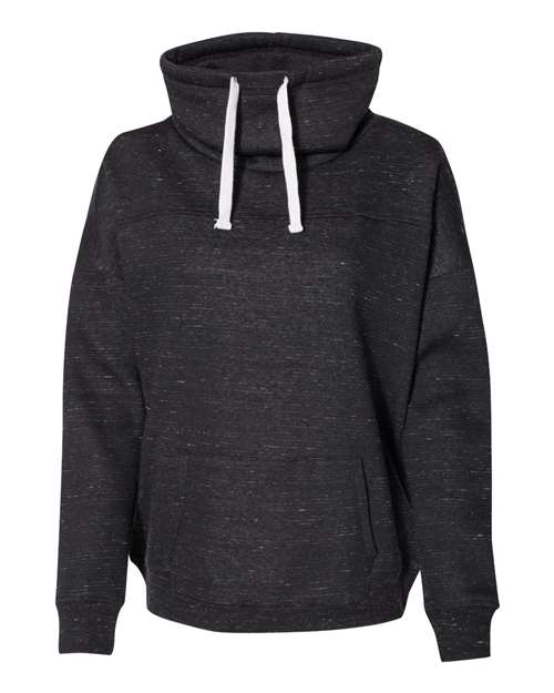 J. America Women’s Mélange Fleece Cowl Neck Sweatshirt in Black
