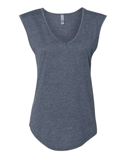 Next Level Women's Festival Sleeveless Deep V-Neck T-Shirt in Antique Denim