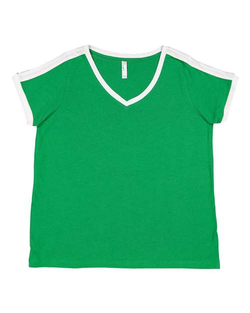 LAT Women's Curvy Retro Ringer Premium Jersey V-Neck Tee