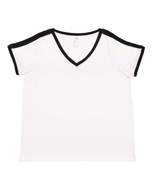 LAT Women's Curvy Retro Ringer Premium Jersey V-Neck Tee