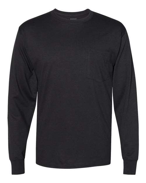 Hanes Unisex Workwear Long Sleeve Pocket T-Shirt in Black