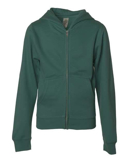 Independent Trading Co. Youth Midweight Full-Zip Hooded Sweatshirt in Alpine Green