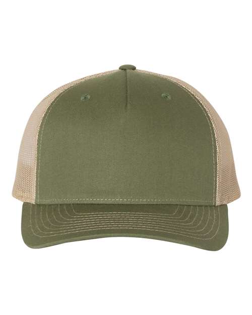 Richardson Five-Panel Trucker Cap in Army Olive Green/ Tan