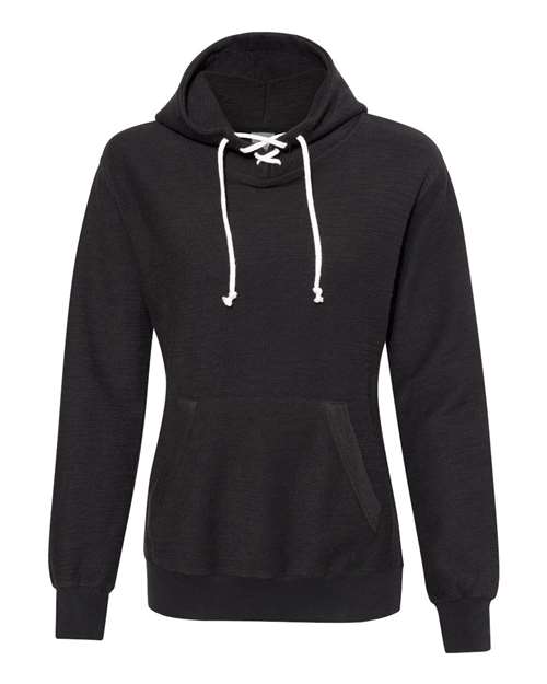 J. America Women’s French Terry Sport Lace Scuba Hooded Sweatshirt in Black