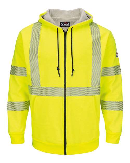 Bulwark Men's Tall Hi-Visibility Zip-Front Hooded Fleece Sweatshirt with Waffle Lining