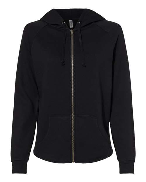 Independent Trading Co. Women's California Wave Wash Full-Zip Hooded Sweatshirt in Black