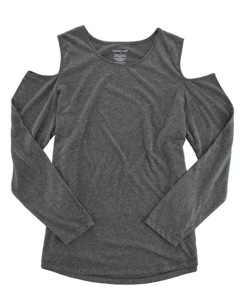 Boxercraft Women's Cold Shoulder Long Sleeve T-Shirt in Granite