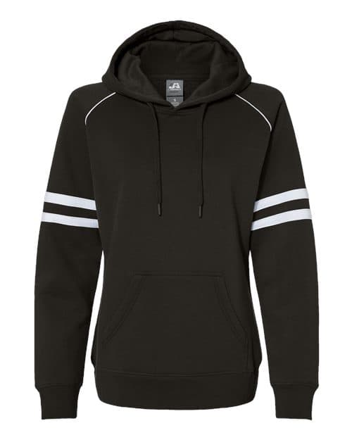 J. America Women's Varsity Fleece Piped Hooded Sweatshirt in Black