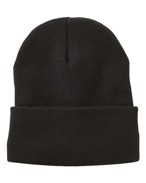 Sportsman 12" Sherpa Lined Cuffed Beanie in Black