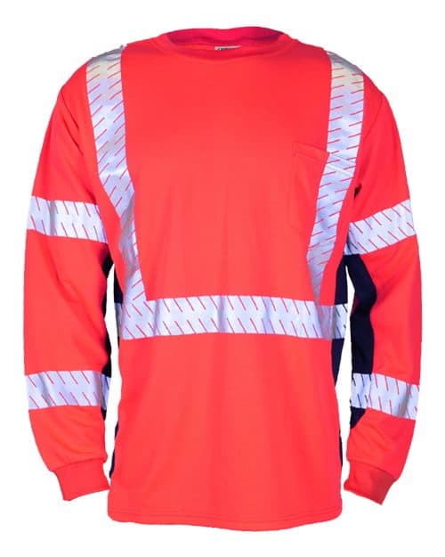 Kishigo Unisex Premium Black Series® Long Sleeve T-Shirt in Fluorescent Red (9710)