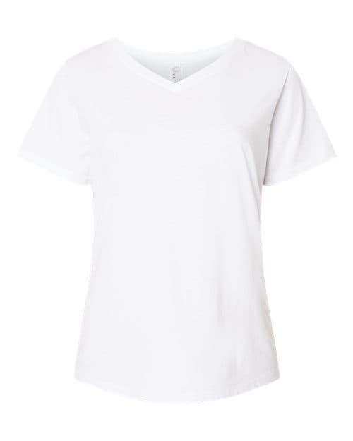 LAT Women's Curvy Collection Fine Jersey V-Neck Tee