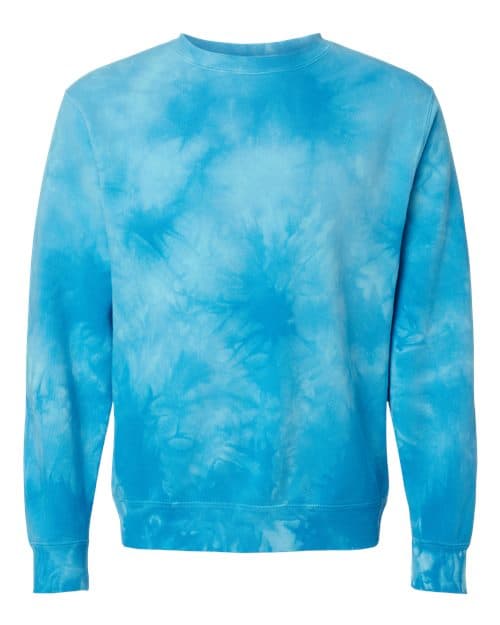 Independent Trading Co. Unisex Midweight Tie-Dyed Crewneck Sweatshirt in Tie Dye Aqua Blue