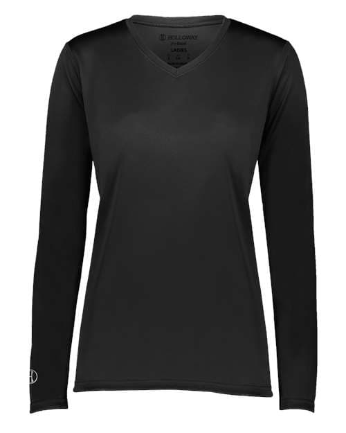 Holloway Women's Momentum Long Sleeve V-Neck T-Shirt in Black