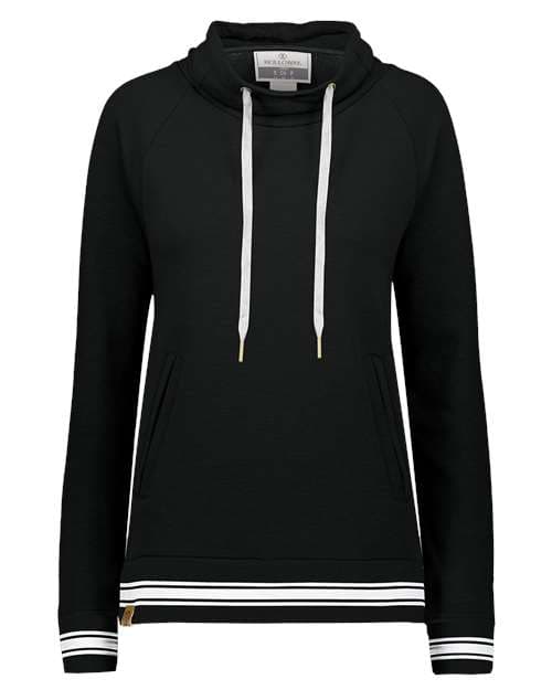 Holloway Women's All-American Fleece Funnel Neck Sweatshirt in Black/ White