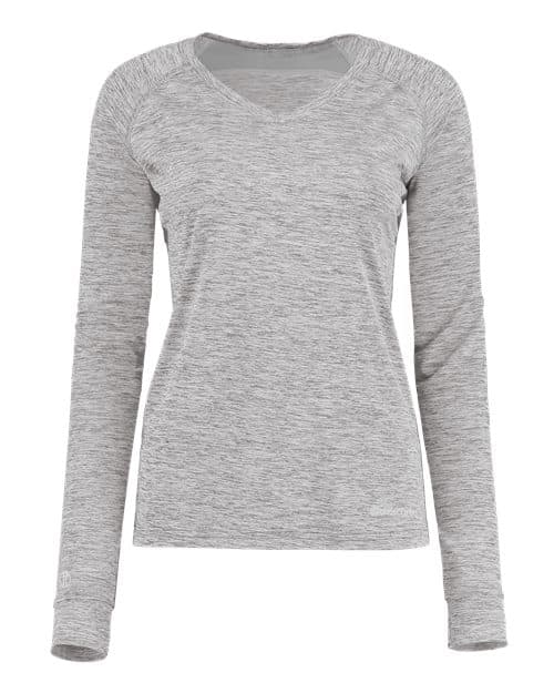 Holloway Women's Electrify CoolCore® Long Sleeve V-Neck T-Shirt in Athletic Grey Heather