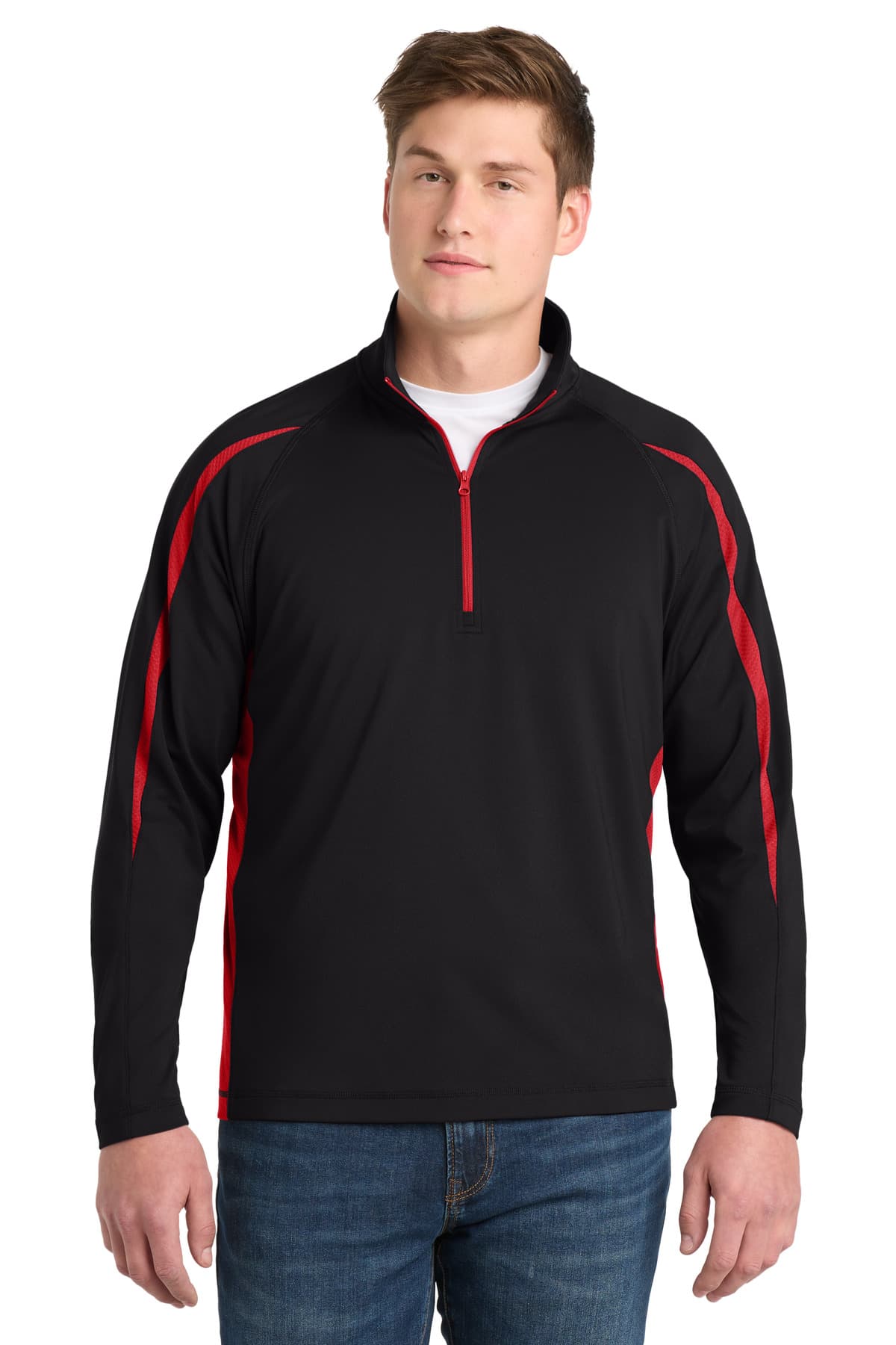 Sport-Tek Sport-Tek Sport-Wick Stretch 1/4-Zip Colorblock Pullover. ST851