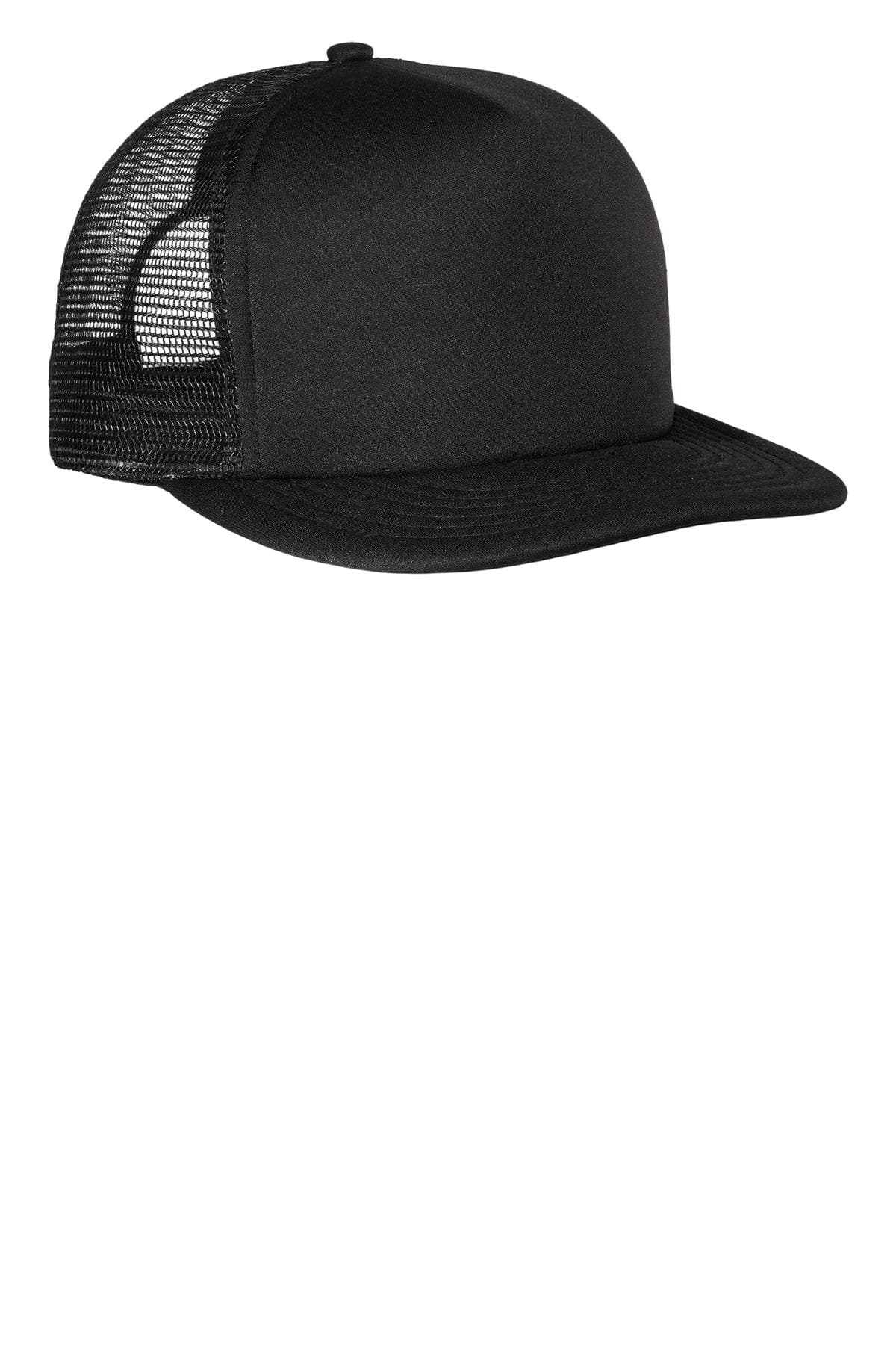 District District Flat Bill Snapback Trucker Cap. DT624 in Black
