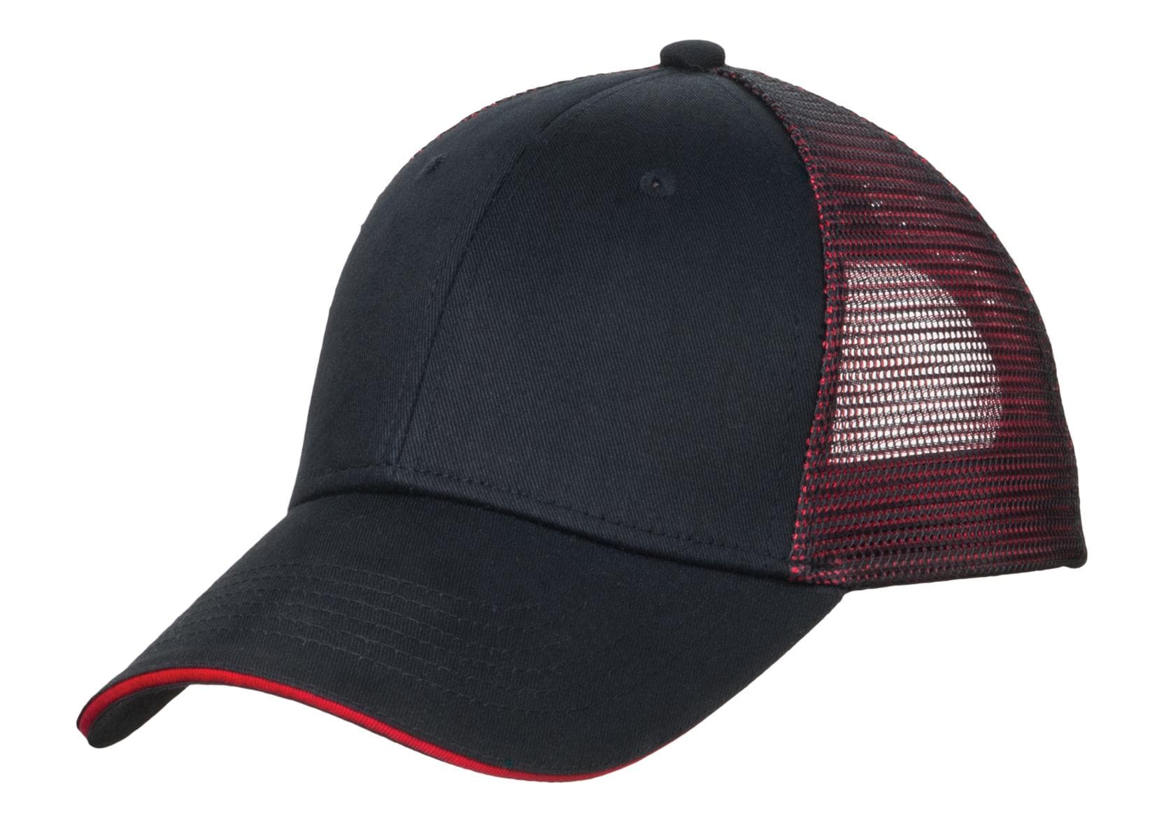 Port Authority Port Authority Double Mesh Snapback Sandwich Bill Cap. C818 in Black/ Red