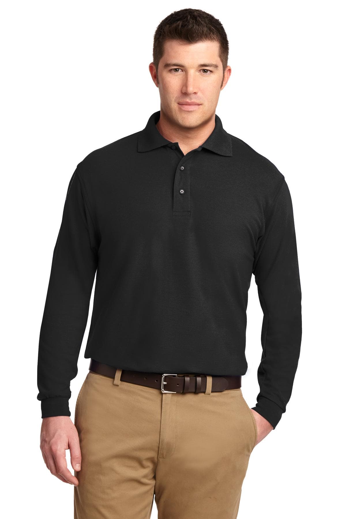 Port Authority Port Authority Tall Silk Touch Long Sleeve Polo. TLK500LS in Black