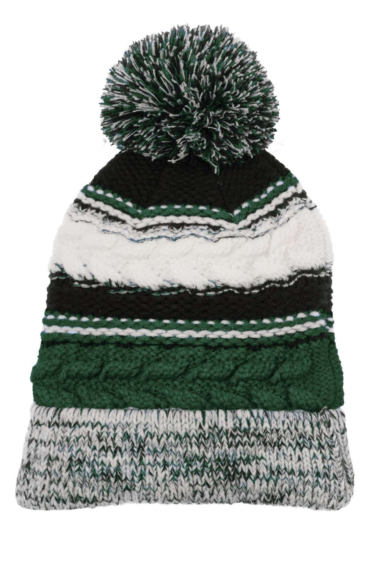 Sport-Tek Sport-Tek Pom Pom Team Beanie. STC21 in Forest Green/ Black/ White