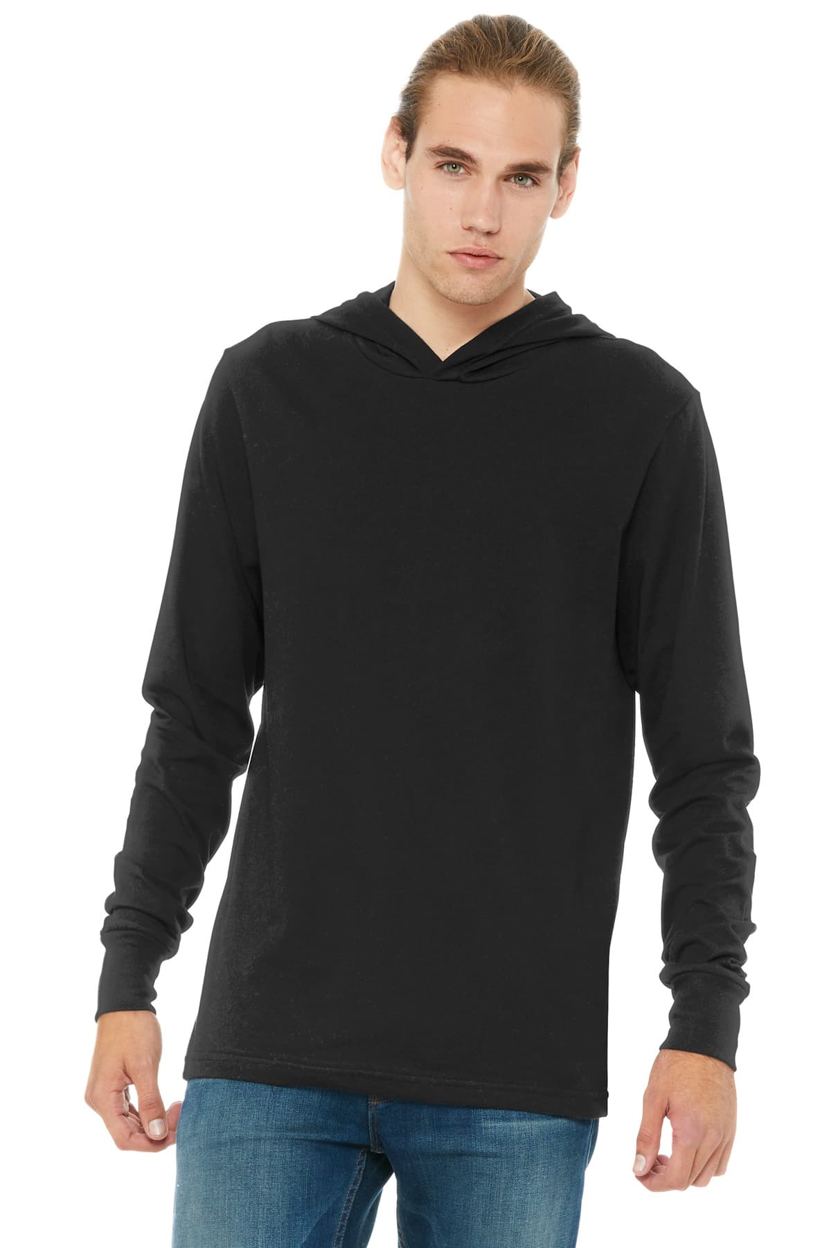 Bella + Canvas BELLA+CANVAS  Unisex Jersey Long Sleeve Hoodie. BC3512 in Black