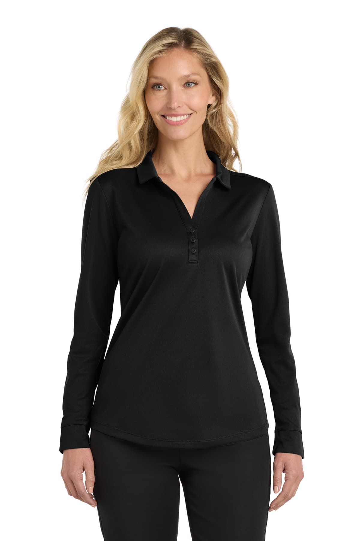 Port Authority Port Authority  Women's Silk Touch   Performance Long Sleeve Polo. L540LS in Black