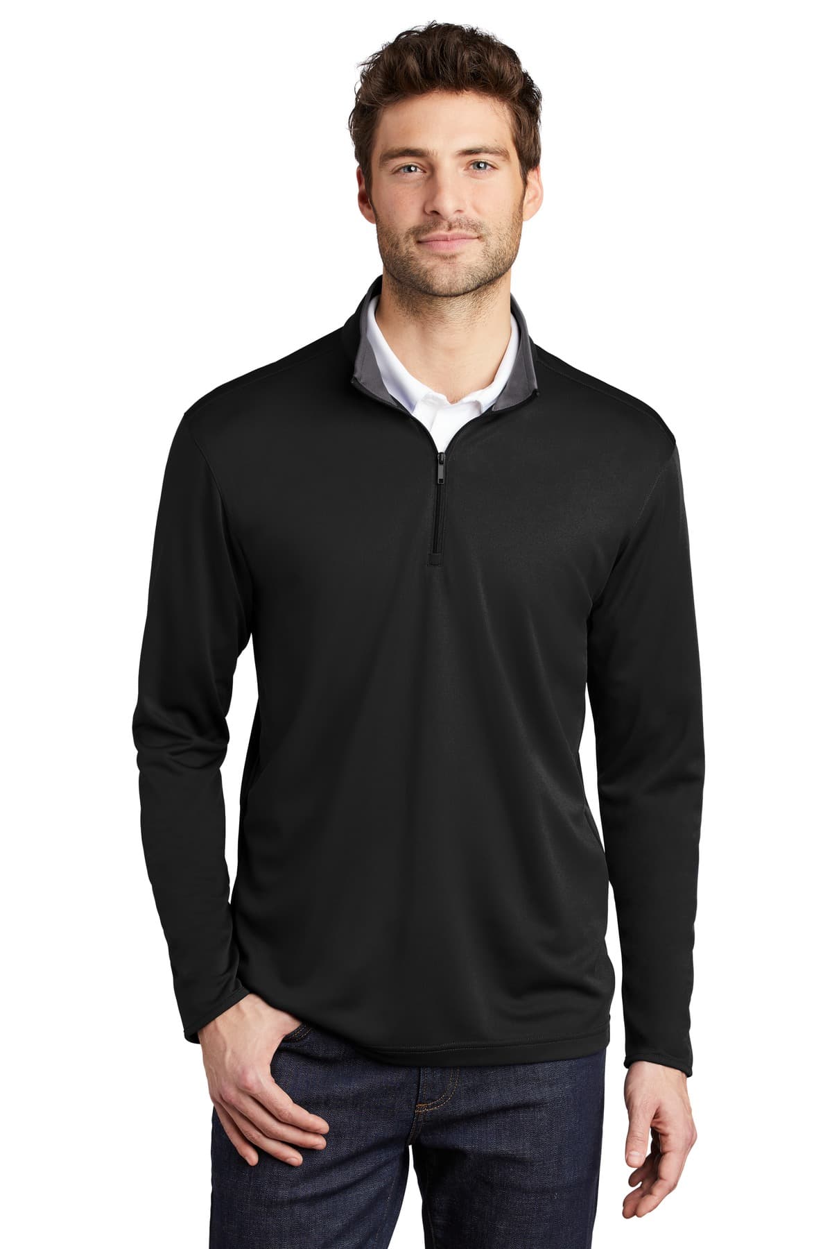 Port Authority Port Authority  Silk Touch  Performance 1/4-Zip K584 in Black/ Steel Grey