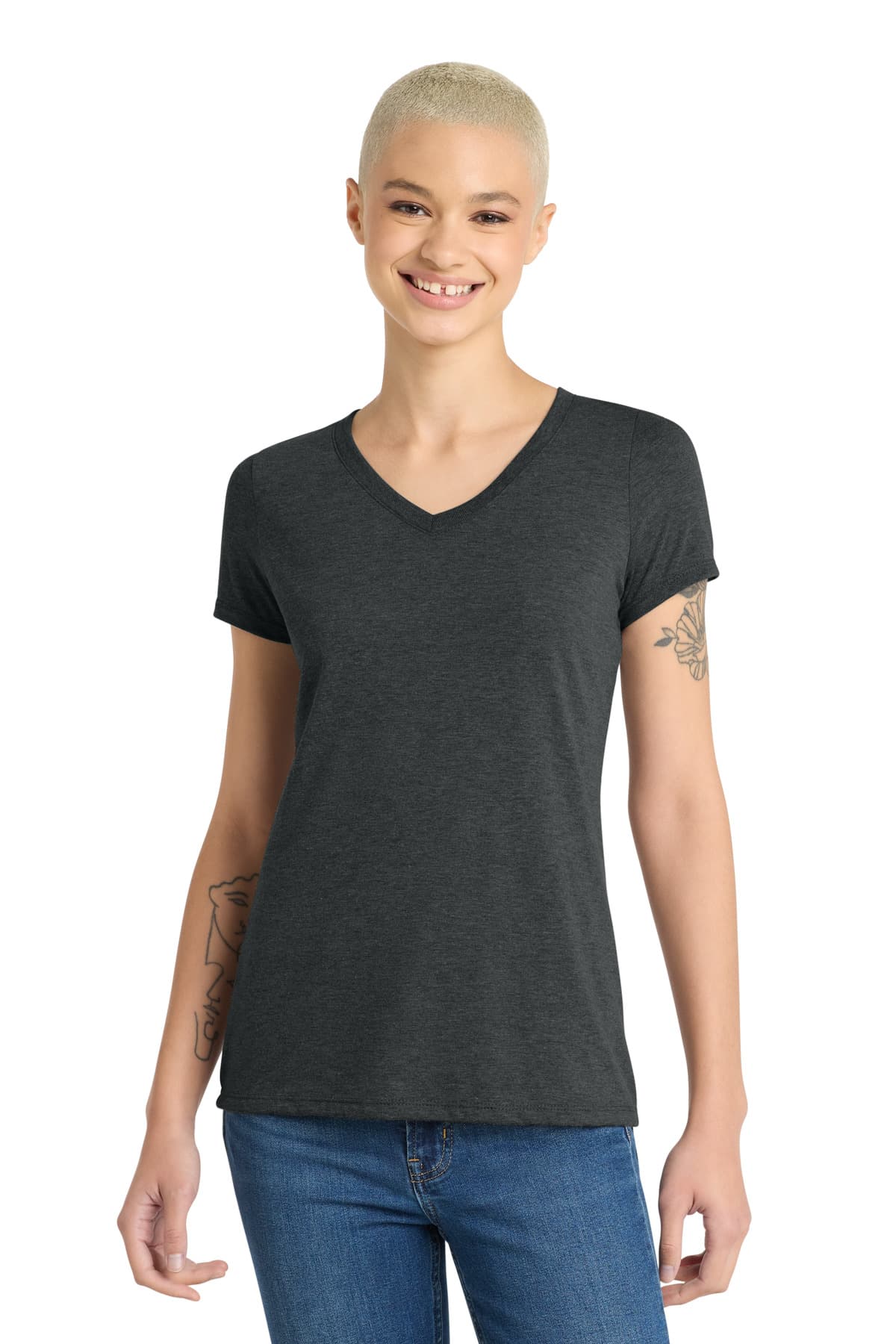 District District Women's Perfect Tri V-Neck Tee. DM1350L