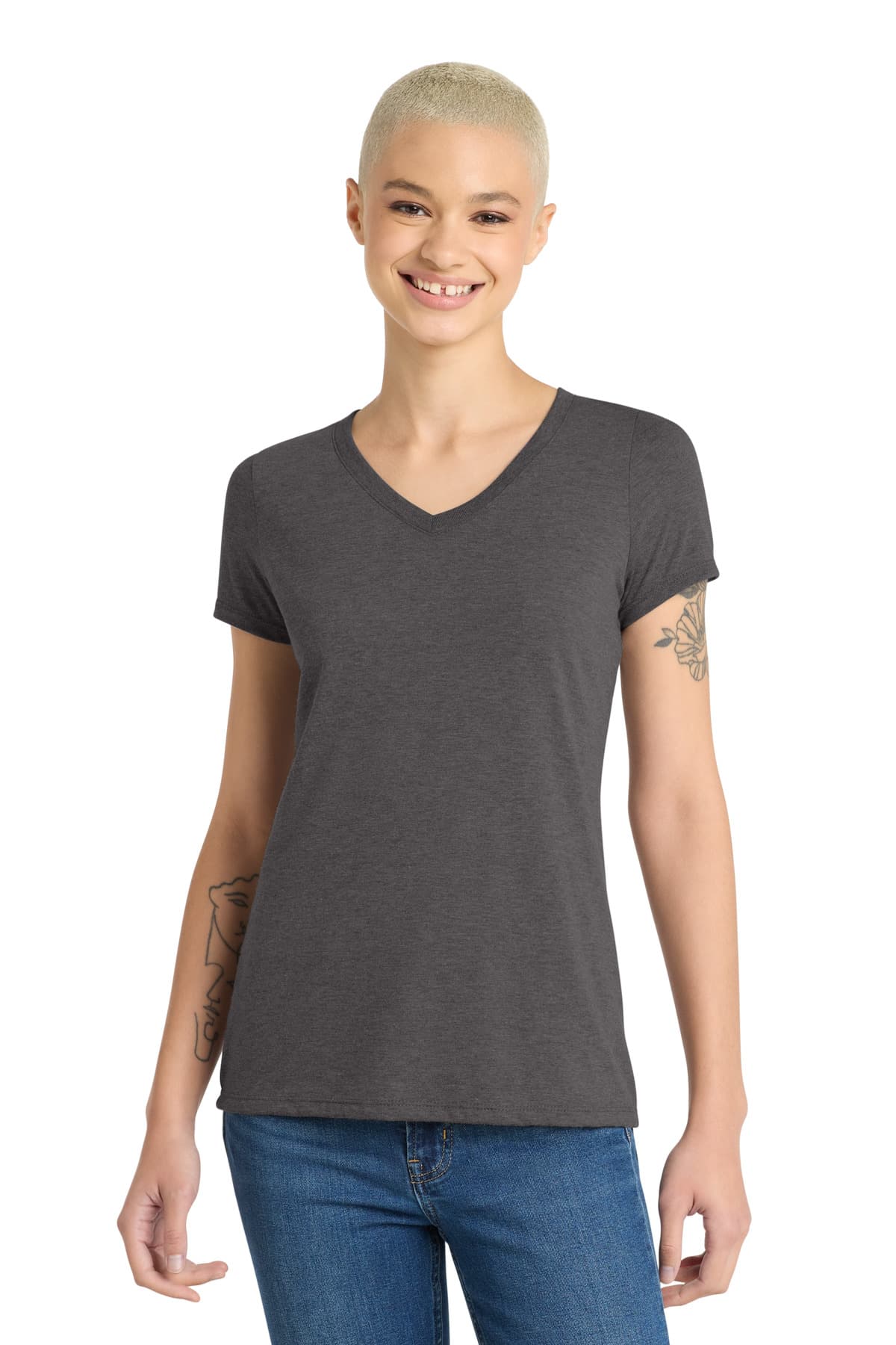 District District Women's Perfect Tri V-Neck Tee. DM1350L