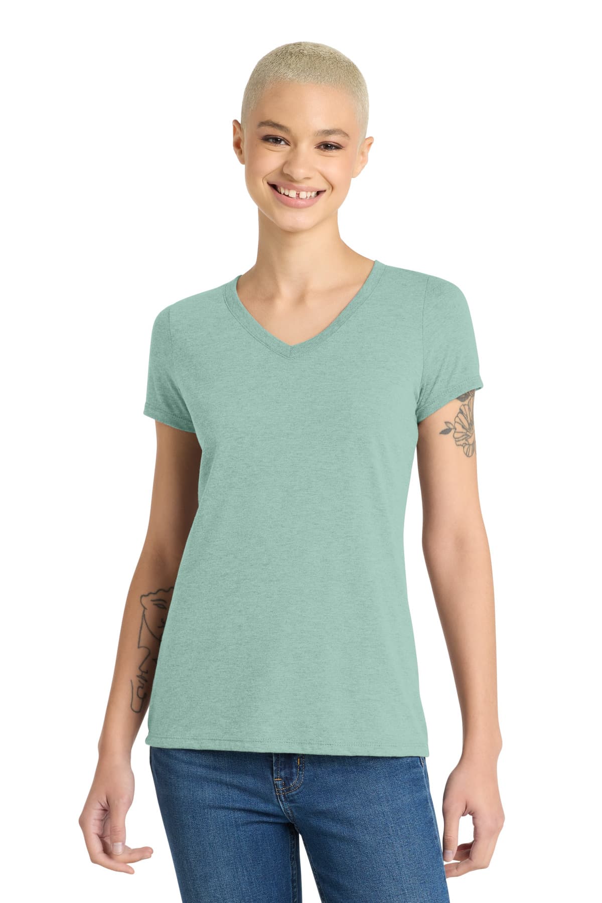 District District Women's Perfect Tri V-Neck Tee. DM1350L
