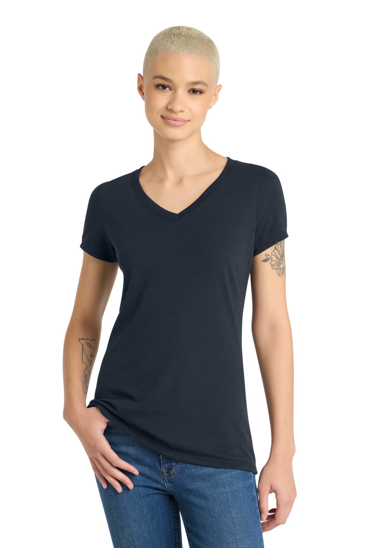District District Women's Perfect Tri V-Neck Tee. DM1350L