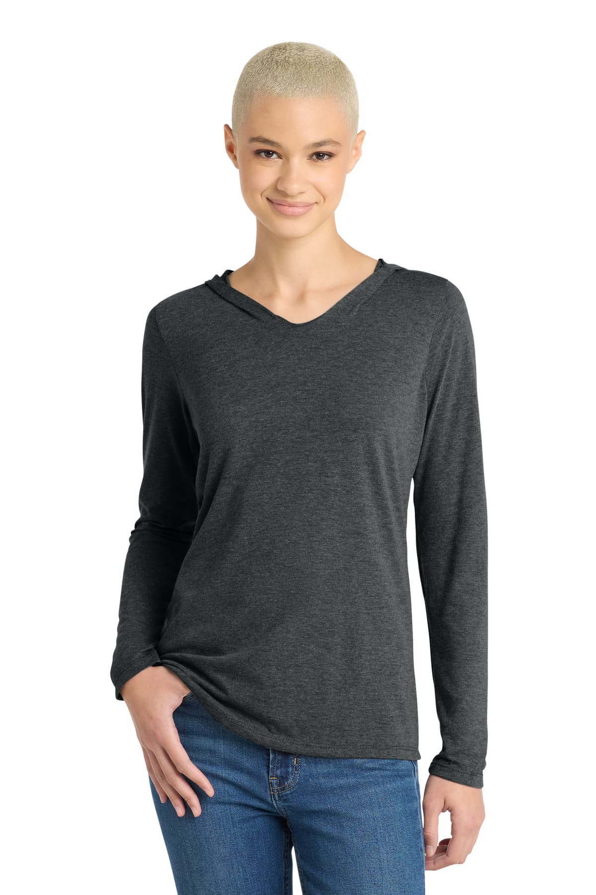 District District Women's Perfect Tri Long Sleeve Hoodie. DM139L in Black Frost