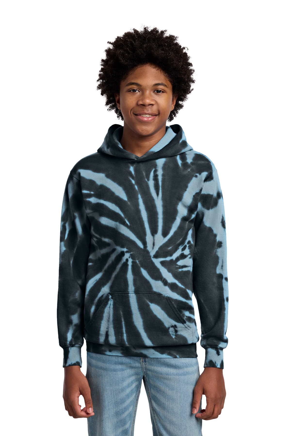 Port & Company Port & Co Youth Tie-Dye Pullover Hooded Sweatshirt. PC146Y in Black