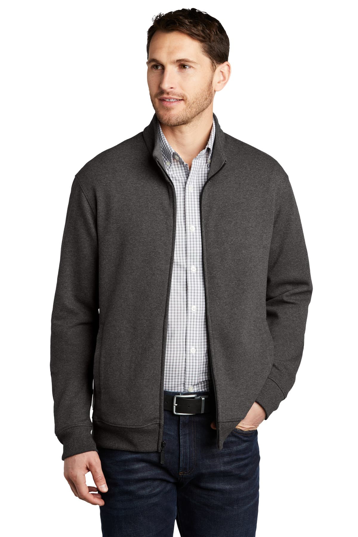 Port Authority Port Authority  Interlock Full-Zip. K809 in Charcoal Heather/ Medium Heather Grey