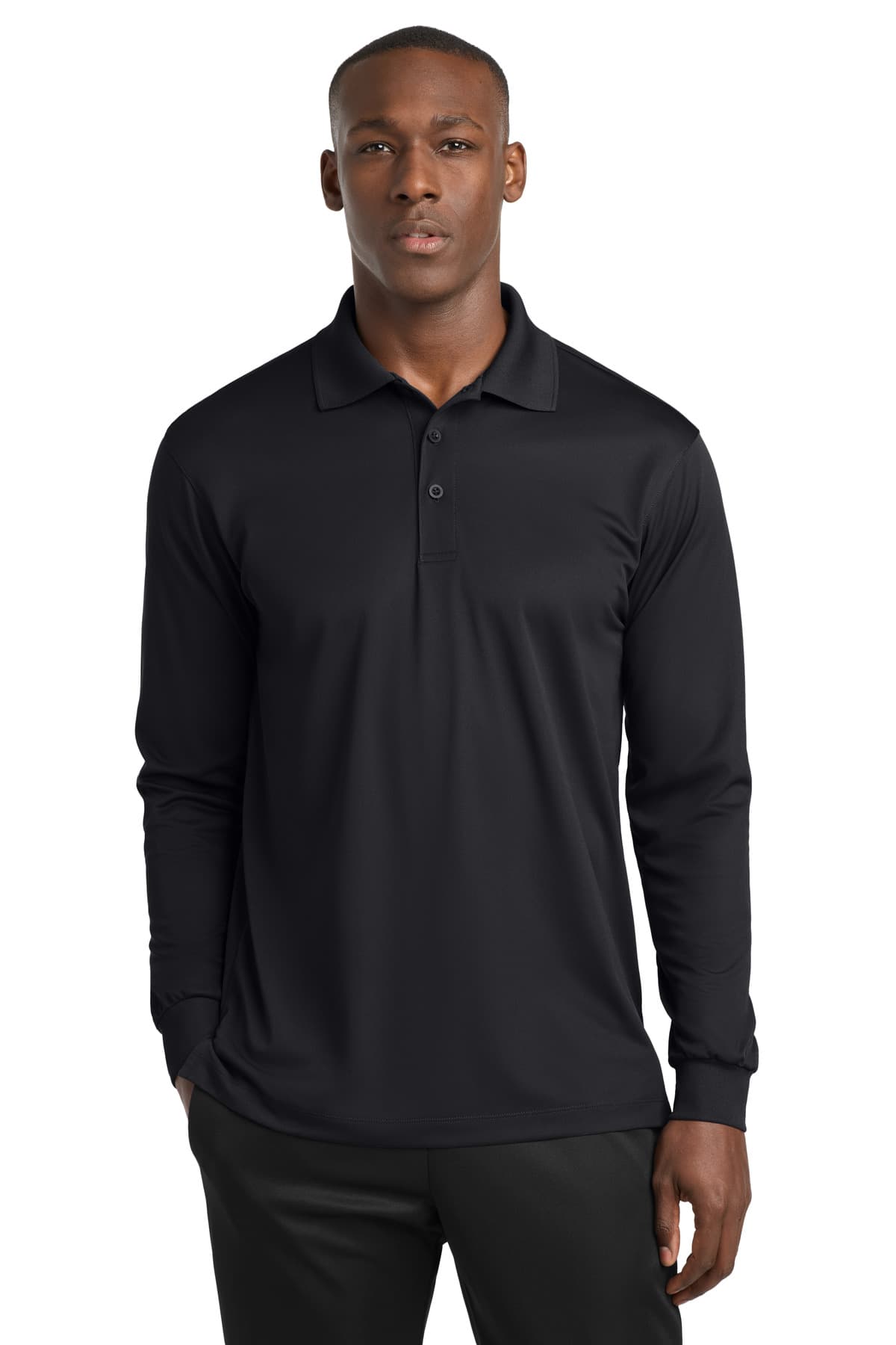 Sport-Tek Sport-Tek Long Sleeve Micropique Sport-Wick Polo. ST657 in Black