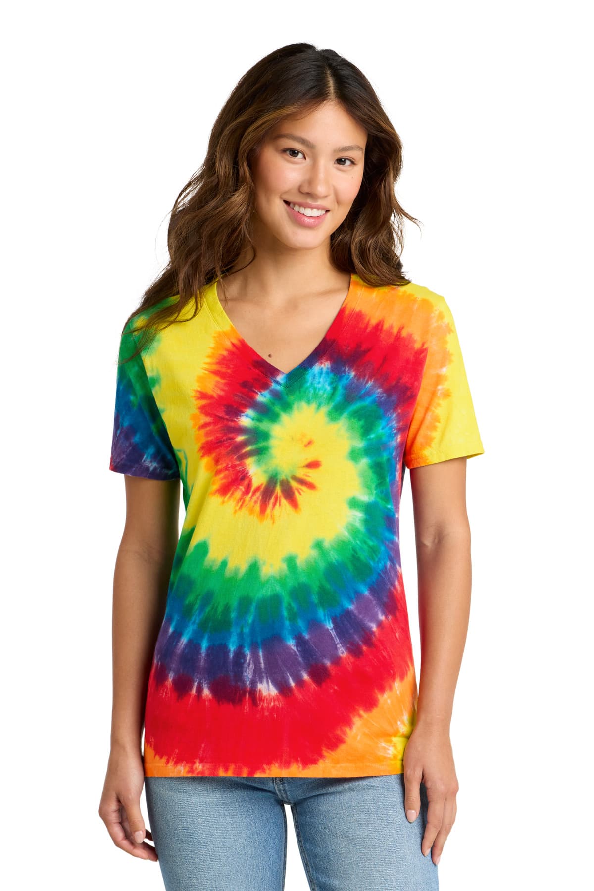 Port & Company Port & Co Women's Tie-Dye V-Neck Tee.  LPC147V