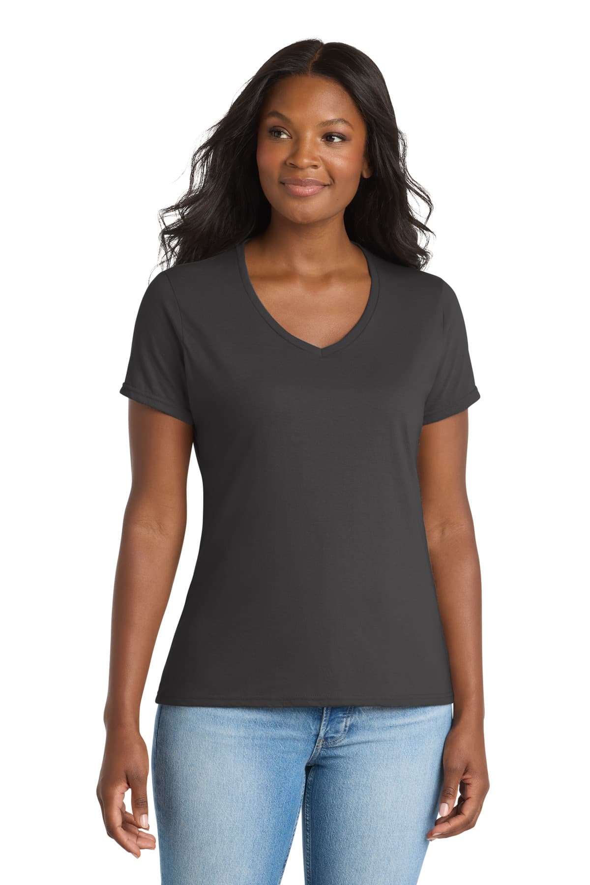 Port & Company Port & Co Women's Performance Blend V-Neck Tee. LPC381V in Charcoal